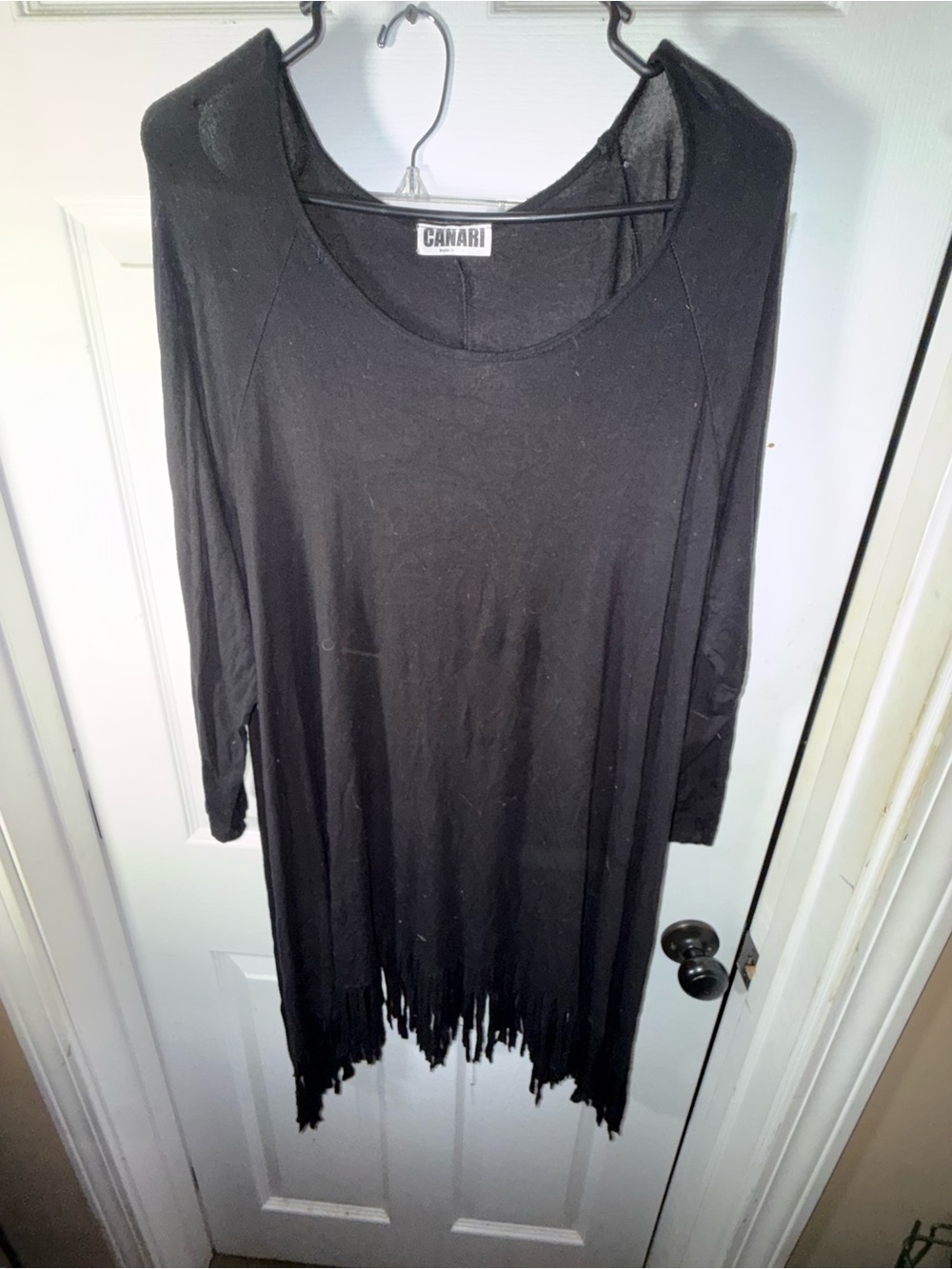 Canari Long Black  Fringe Tunic Dress/Top-2X